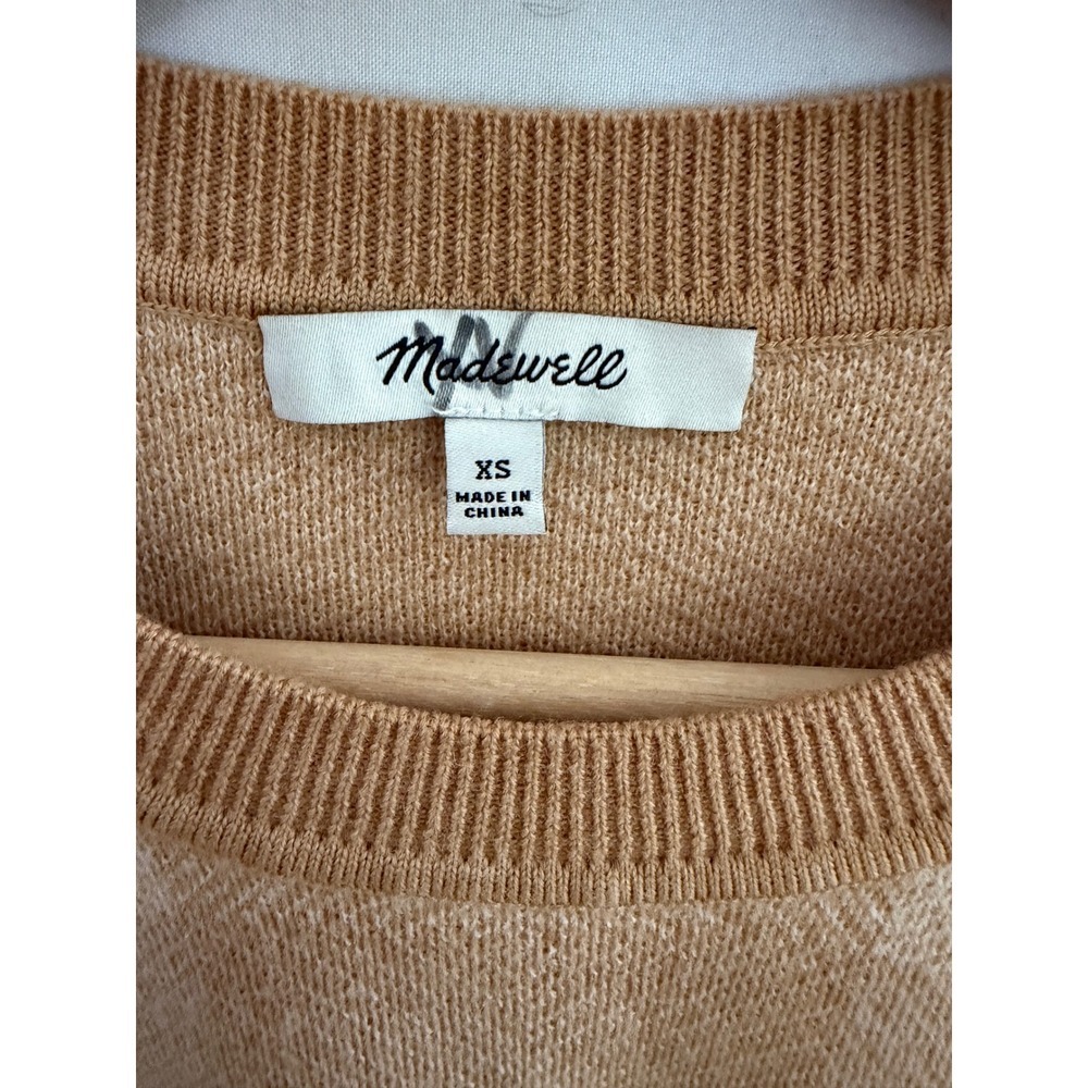 Madewell Sweater Womens Tan Buffalo Check Merino Wool Plaid Pullover XS - Picture 3 of 6